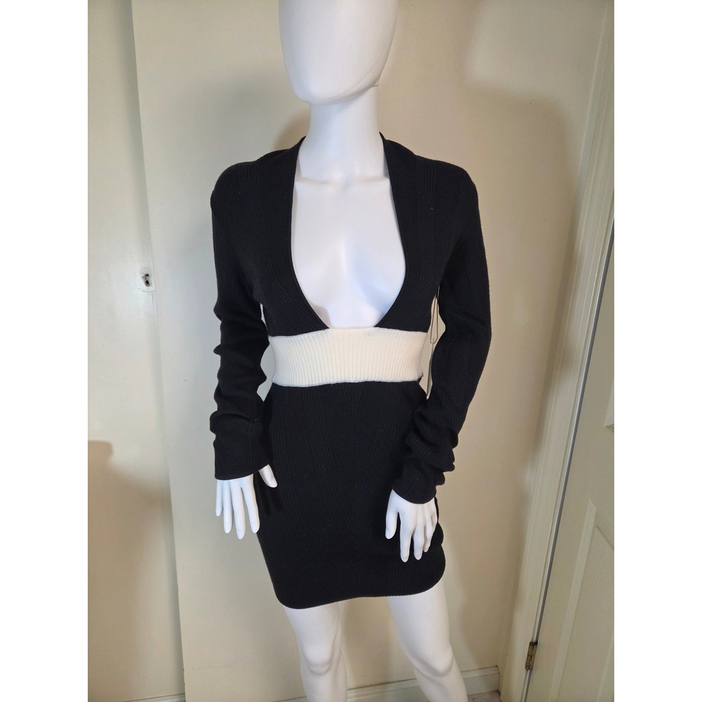 Victor Glemaud Black White Merino Wool U-Front Mini Dress FW23-2700 Small NEW